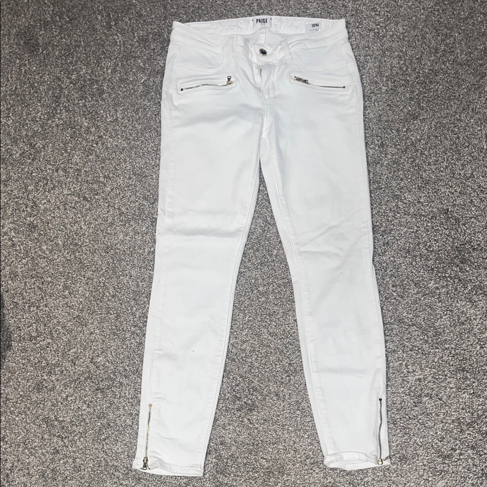 PAIGE White Denim with Zipper Accents